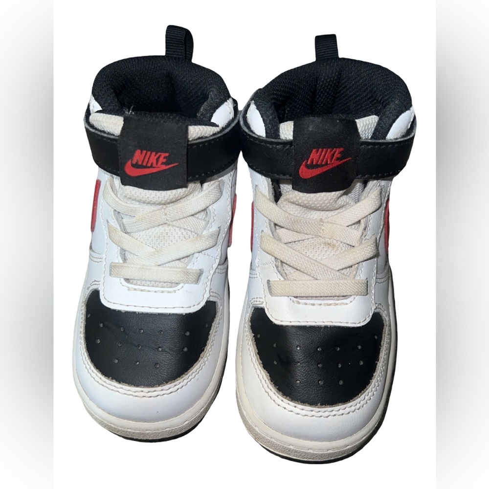 Size 8C- Nike Court Borough 2 Mid White University Red